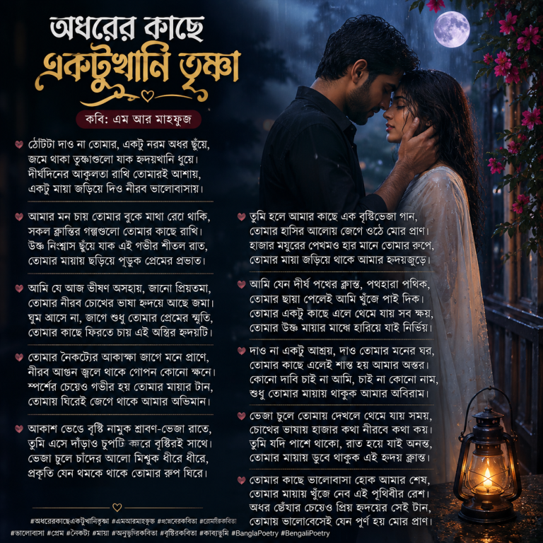 অধরের কাছে একটুখানি তৃষ্ণা অধরের কাছে একটুখানি তৃষ্ণা কবি: এম আর মাহ্ফুজ 